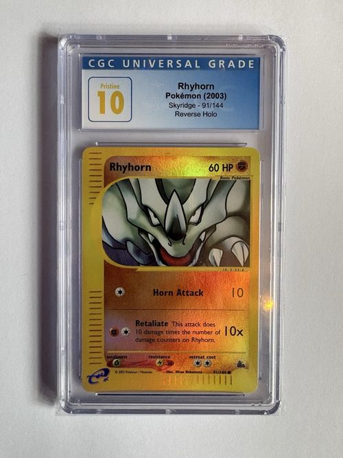Pokemon Rhyhorn 91/144Skyridge Reverse Holo CGC Pristine 10 - POP 2