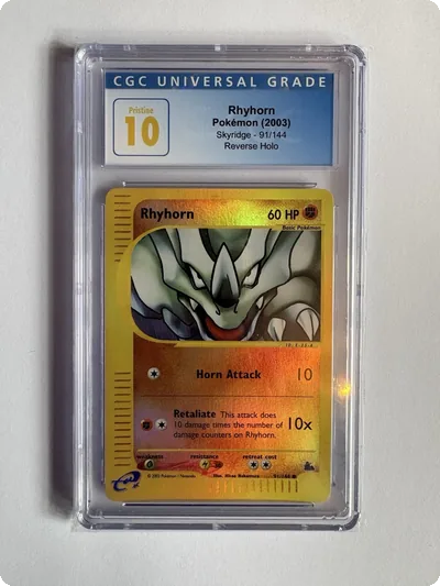 Pokemon Rhyhorn 91/144Skyridge Reverse Holo CGC Pristine 10 - POP 2